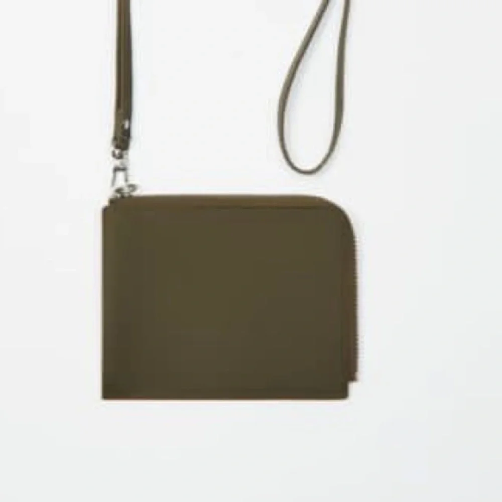NWOT. Zara Man Green Rubberised Wallet with Neck Strap.